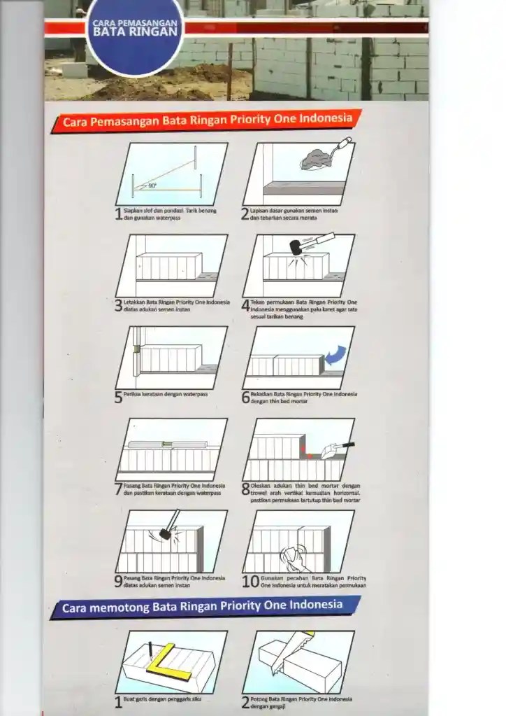 cara pemasangan bata ringan priority one